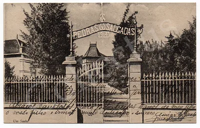 Entrada do parque termal — postal antigo